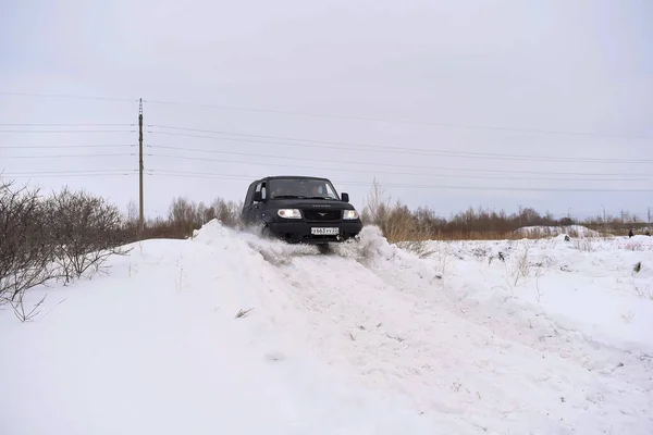 Novosibirsk Rusia Marzo 2020 Ruso Negro 4X4 Suv Uaz Patriot — Foto de Stock