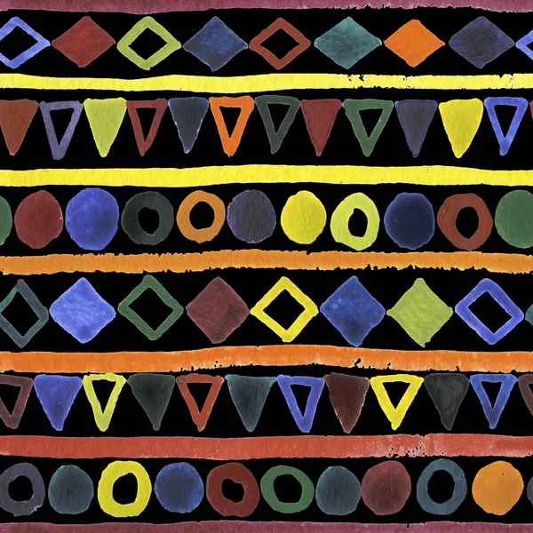 Sömlös akvarell mönster med olika färgade rundor, trianglar, diamanter — Stockfoto