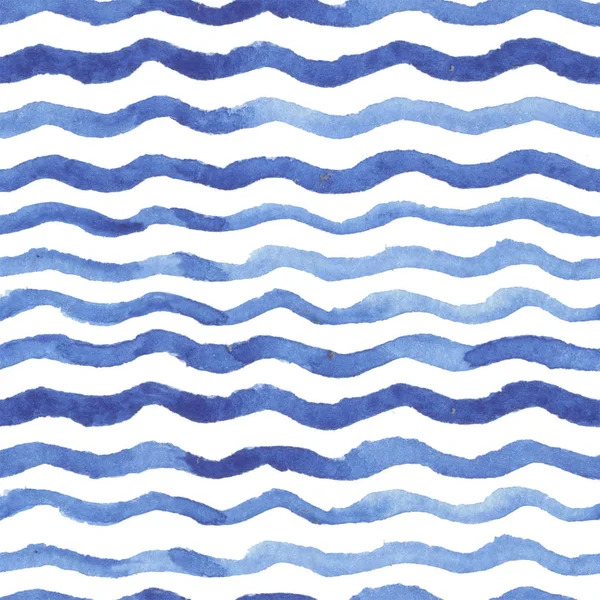 Problemfri akvarel baggrund. Blå indigo bølger strimler. Håndtegnet akvarel ornament til indpakning papir. Blækillustration - Stock-foto