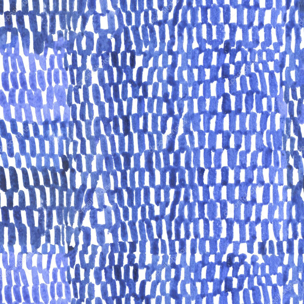 Blue weave grid watercolor seamless pattern. Japanese traditional ornament indigo shibori pattern