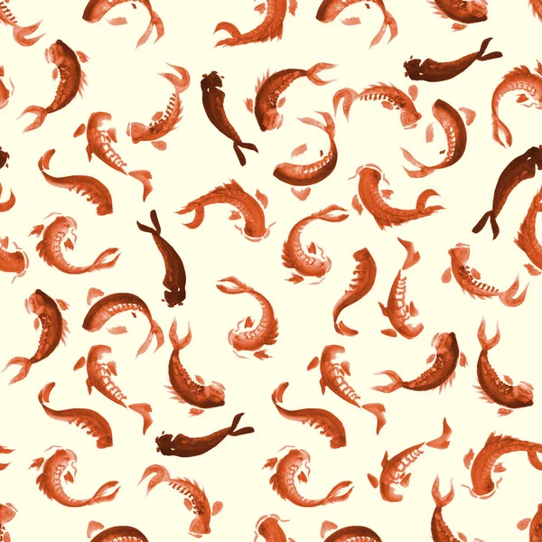 Seamless ink hand drawn pattern with calligraphy koi — Stock Photo, Image