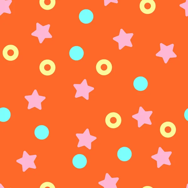 Бесшовный векторный рисунок с кругами и звездами на оранжевом — стоковый вектор