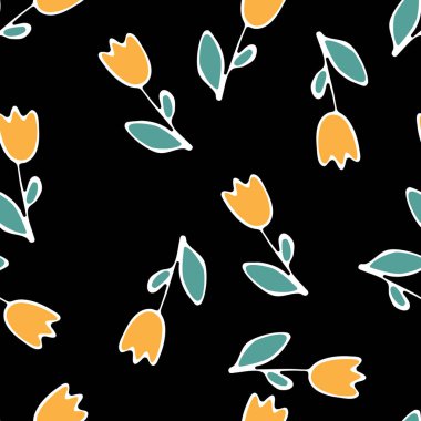 Beyaz Lale çizimi ile sorunsuz vektör desen 