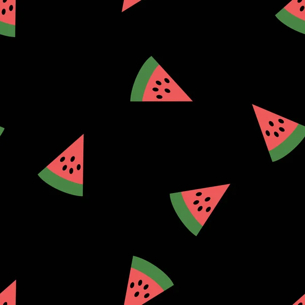 Naadloze vector patroon met watermeloen op zwart — Stockvector