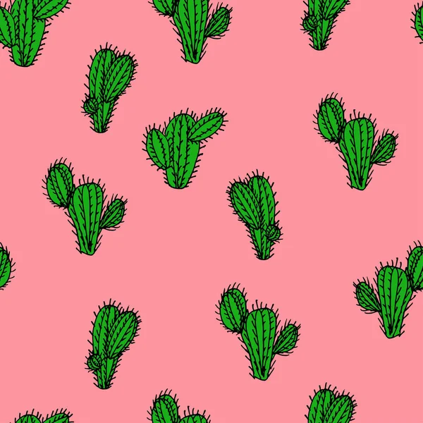 Modello vettoriale senza cuciture disegnato a mano con cactus saguaro — Vettoriale Stock