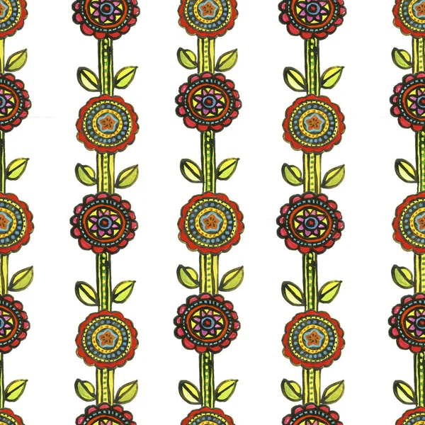 Patrón de mosaico floral sin costuras de acuarela — Foto de Stock