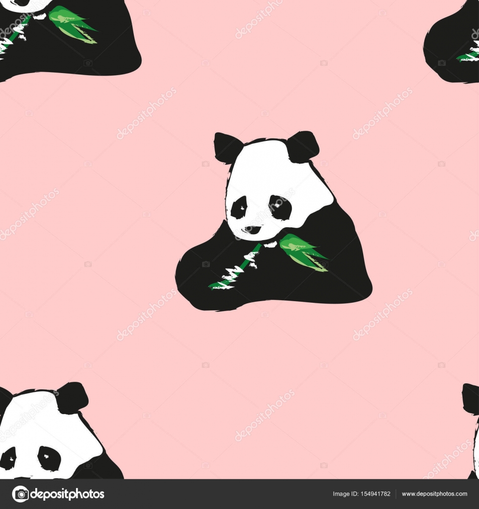 Cartoon Fun Vector Illustration Seamless Animals Pattern With Baby Panda Bamboo Background Black And White Bear Vector Image By C Zverevaka Vector Stock