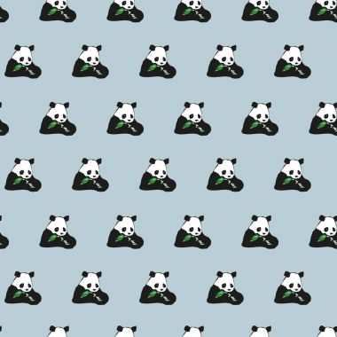 Çizgi film eğlenceli vektör sorunsuz hayvanlar ile bebek panda bambu arka plan desen illüstrasyon. Siyah ve beyaz ayı. 