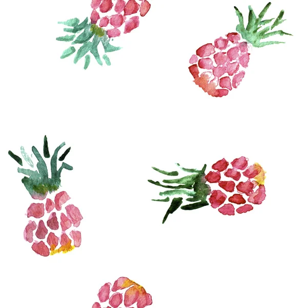 Nahtloses Aquarellmuster mit rosa Ananas — Stockfoto