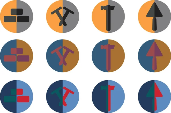 Instrumentensymbole gesetzt. Sammlung von Bauinstrumenten. enthält auch Symbole wie Hammer, Nägel, Kelle, Ziegel. — Stockvektor