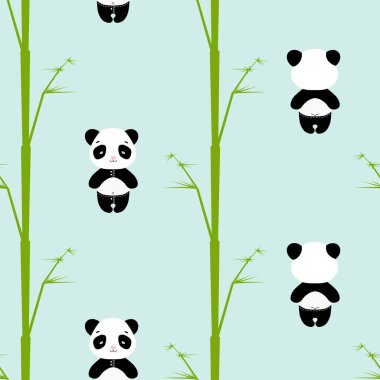 Ayı Panda Dikişsiz desen bambu ile vektör. Pembe pantolon üzerinde sevimli pandalar
