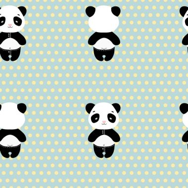 Ayı Panda Dikişsiz desen vektör. Pembe panda arkası ile pantolon üzerinde sevimli pandalar 