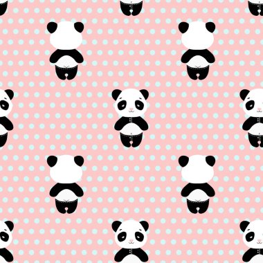 Ayı Panda Dikişsiz desen vektör. Pembe panda arkası ile pantolon üzerinde sevimli pandalar 