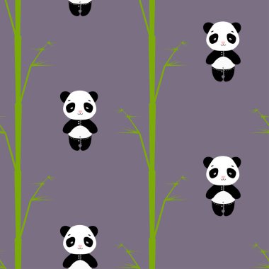 Ayı Panda Dikişsiz desen bambu ile vektör. Pembe pantolon üzerinde sevimli pandalar