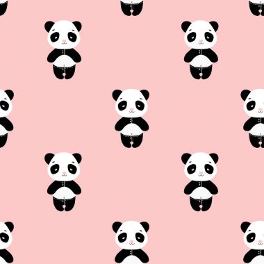 Ayı Panda Dikişsiz desen vektör. Pembe panda arkası ile pantolon üzerinde sevimli pandalar 