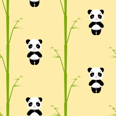 Ayı Panda Dikişsiz desen bambu ile vektör. Pembe pantolon üzerinde sevimli pandalar