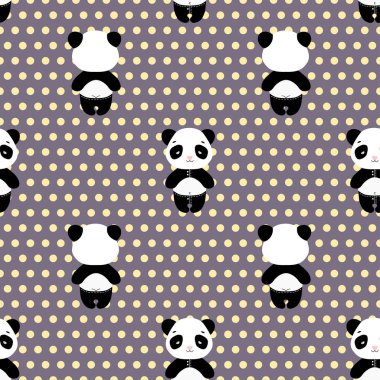 Ayı Panda Dikişsiz desen vektör. Pembe panda arkası ile pantolon üzerinde sevimli pandalar 