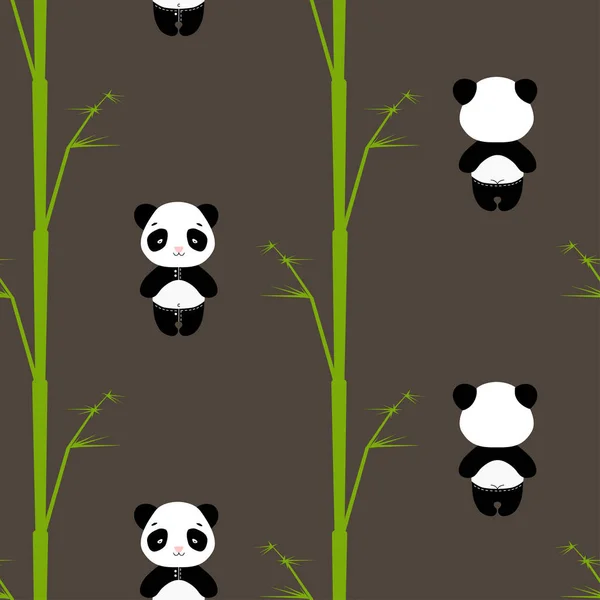 Panda bear naadloze vector patroon met bamboe. Schattige Panda's op roze in broek — Stockvector