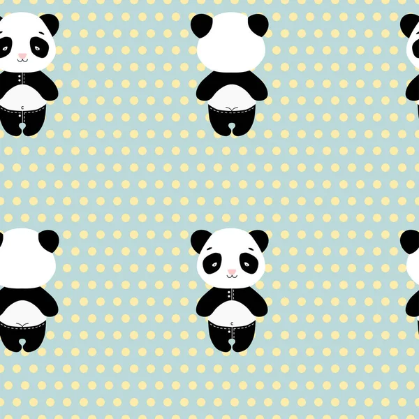 Panda urso padrão vetor sem costura. Bonito pandas em rosa em calças com parte de trás do panda — Vetor de Stock