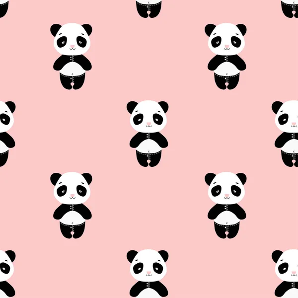 Panda ours motif vectoriel sans couture. Mignons pandas sur rose dans un pantalon avec dos de panda — Image vectorielle