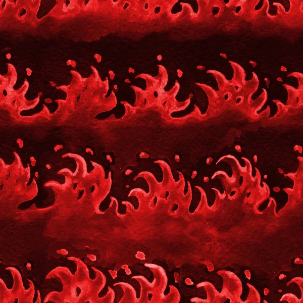 水彩波浪手工抽象例证 日本水彩波浪无缝图案 深红色手画波浪 — 图库照片