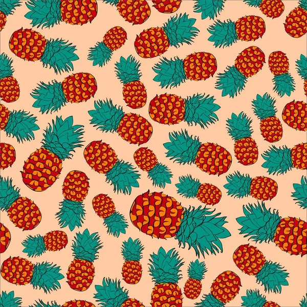 Inchiostro colorato modello vettoriale ananas su rosa — Vettoriale Stock