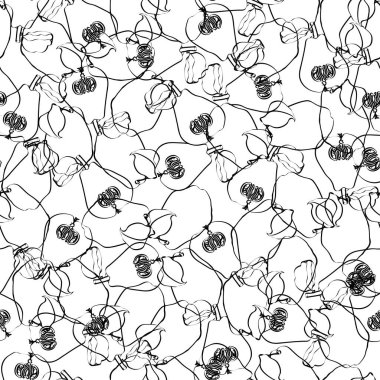 Mürekkep vektör yolu quince deseni beyaz üzerine siyah