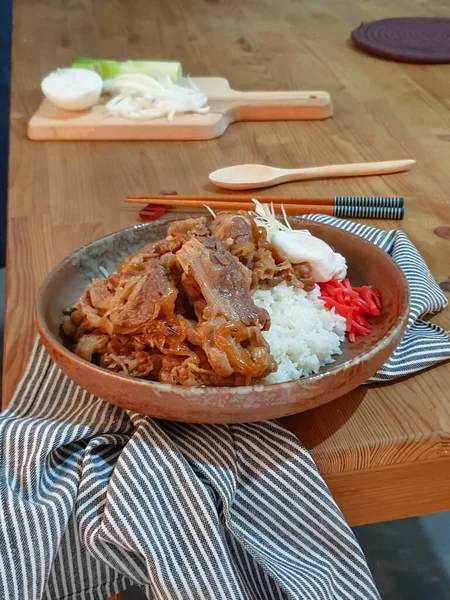 Gyudon วและข าวญ อาหารญ — ภาพถ่ายสต็อก