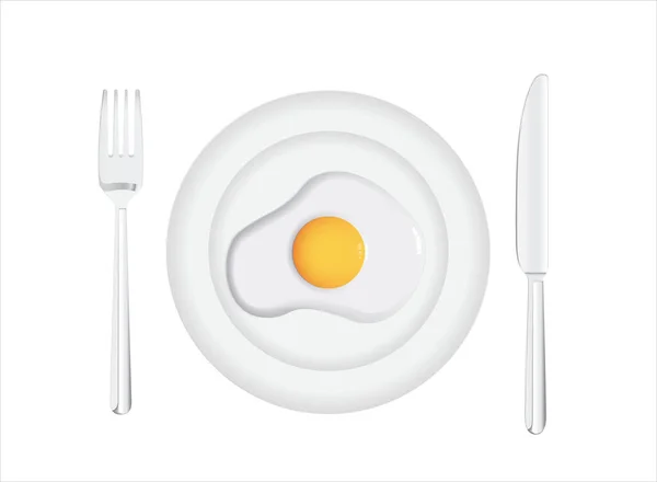 Plate Fried Egg Fork Knife Background Vector — Stock Photo, Image