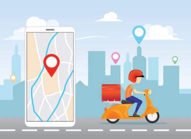 Arkaplan vektöründe scooter ile teslimatçı servisi