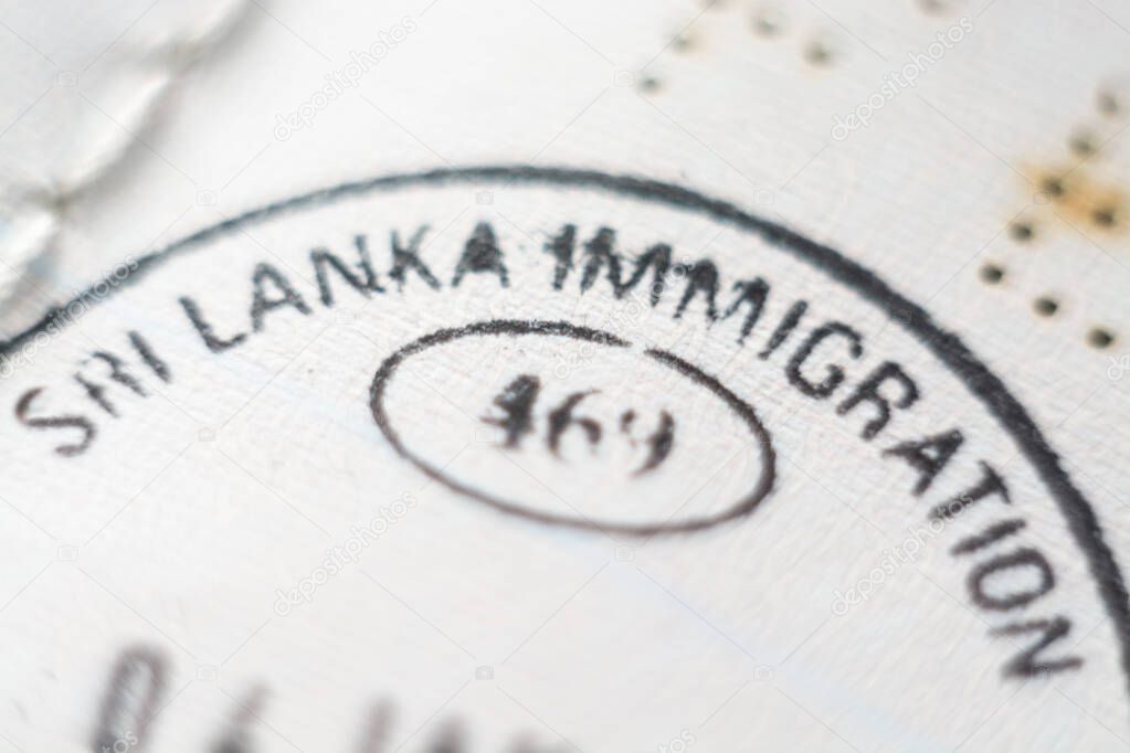 Colombo, Sri Lanka - November 2019: close up of official country entrance stamp in passport
