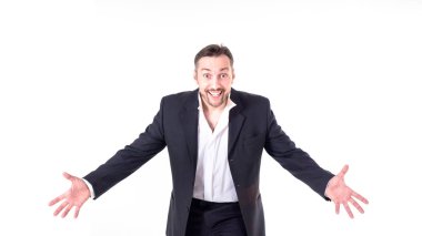 Sen beyaz izole sarılmaya komik iş adamı