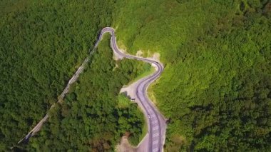 Dolambaçlı yol ormana - havadan görünümü.