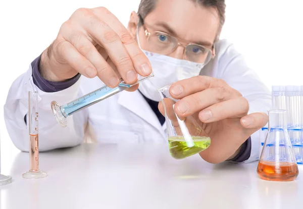 Photo of a microbiology researcher. Focus on hands — Stock Photo, Image