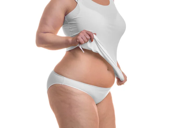 Tělo tlusté ženy izolované přes bílé pozadí. — Stock fotografie
