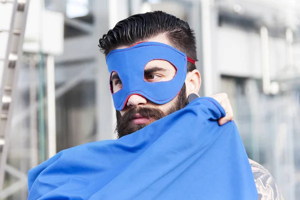 Portrait of young hipster superhero — Stock Photo, Image