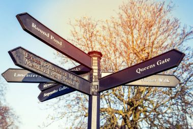 ünlü yerler gösterilen Londra'nın yol işaretleri