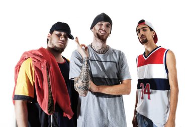group of three rappers posing in the photographic studio clipart