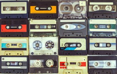 collection of various vintage audio cassettes clipart