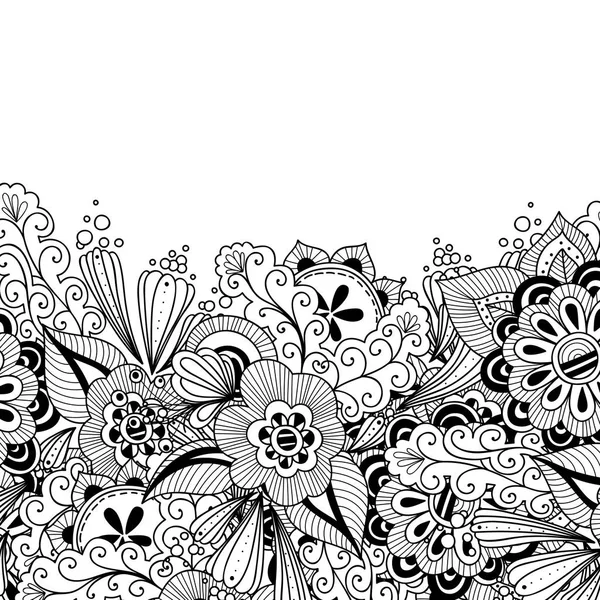 Doodle λουλούδια και φύλλα προσκλητηρίου — Διανυσματικό Αρχείο