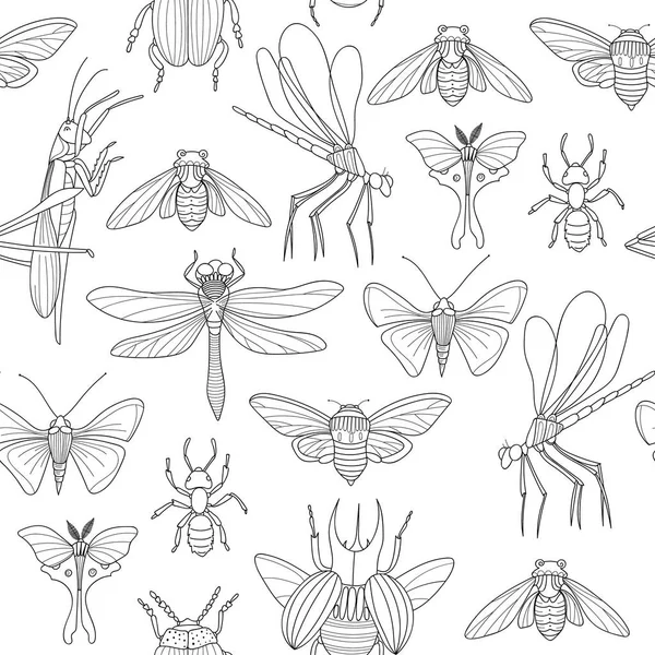 Handgezeichnete Insekten nahtlose Muster — Stockvektor