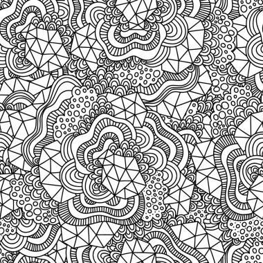 Siyah-beyaz, soyut el çizimi arka plan. Dalgalı zentangle biçimi pürüzsüz desen