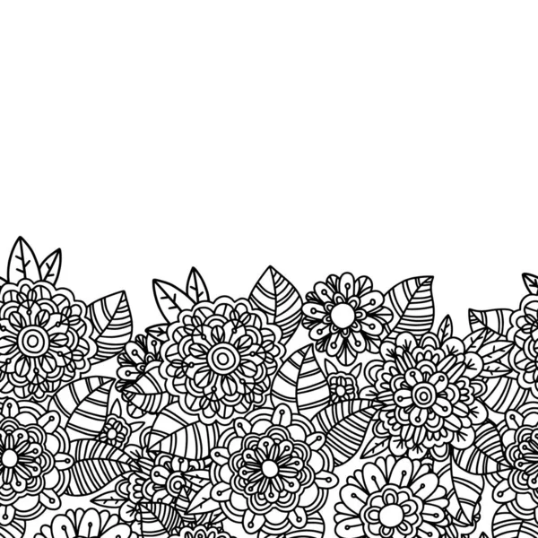 Blommig Zentangle Stil Sömlös Hand Dras Gränsen Vågigt Doodle Ram — Stock vektor