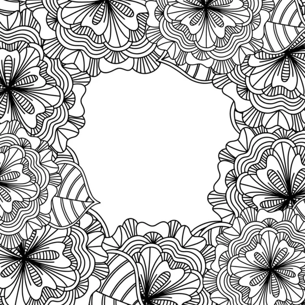 Flores Folhas Mão Desenhada Moldura Vetor Estilo Zentangle Doodle Arte — Vetor de Stock