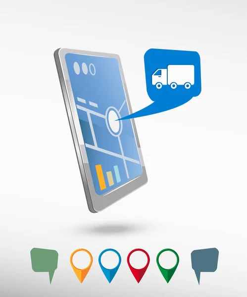 Vrachtwagen pictogram en perspectief smartphone vector realistisch — Stockvector