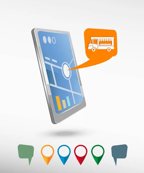 Gıda kamyon simgesi ve perspektif smartphone vektör gerçekçi