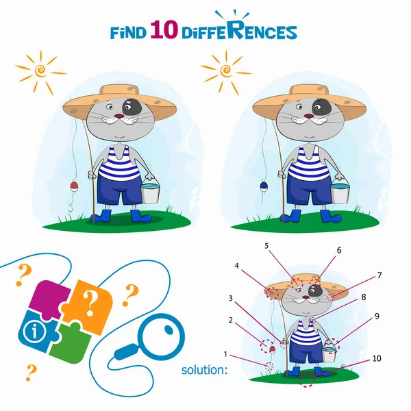 10 farkları bulun. Sevimli kedi.