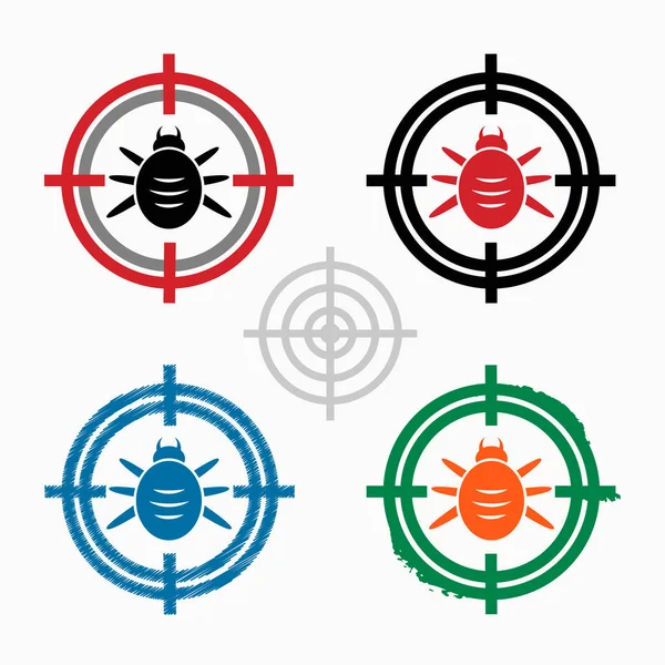 Bug icon on target icons background — Stock Vector