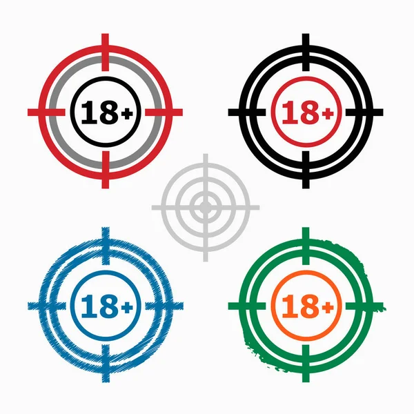 18 plus Altersunterschied. Erwachsene Content-Symbol auf Zielsymbolen zurück — Stockvektor