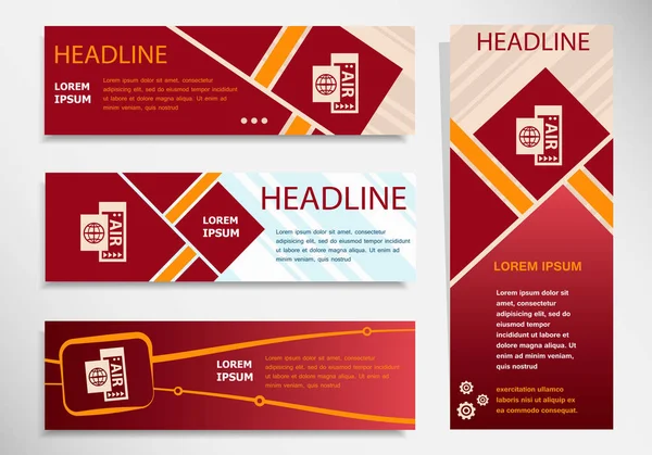 Website headers van vliegtuig ticket — Stockvector